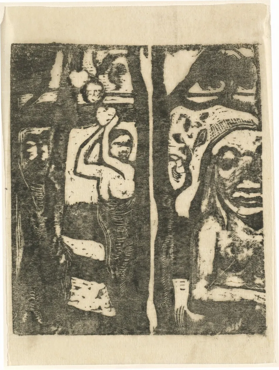 Woman Picking Fruit and the Savage (Femme cueillant des fruits et oviri) by Paul Gauguin