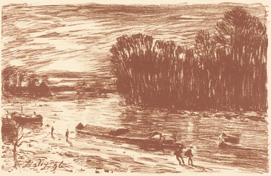 Banks of the Loing near Saint-Mammès (Bords du Loing, pres Saint-Mammès) by Alfred Sisley
