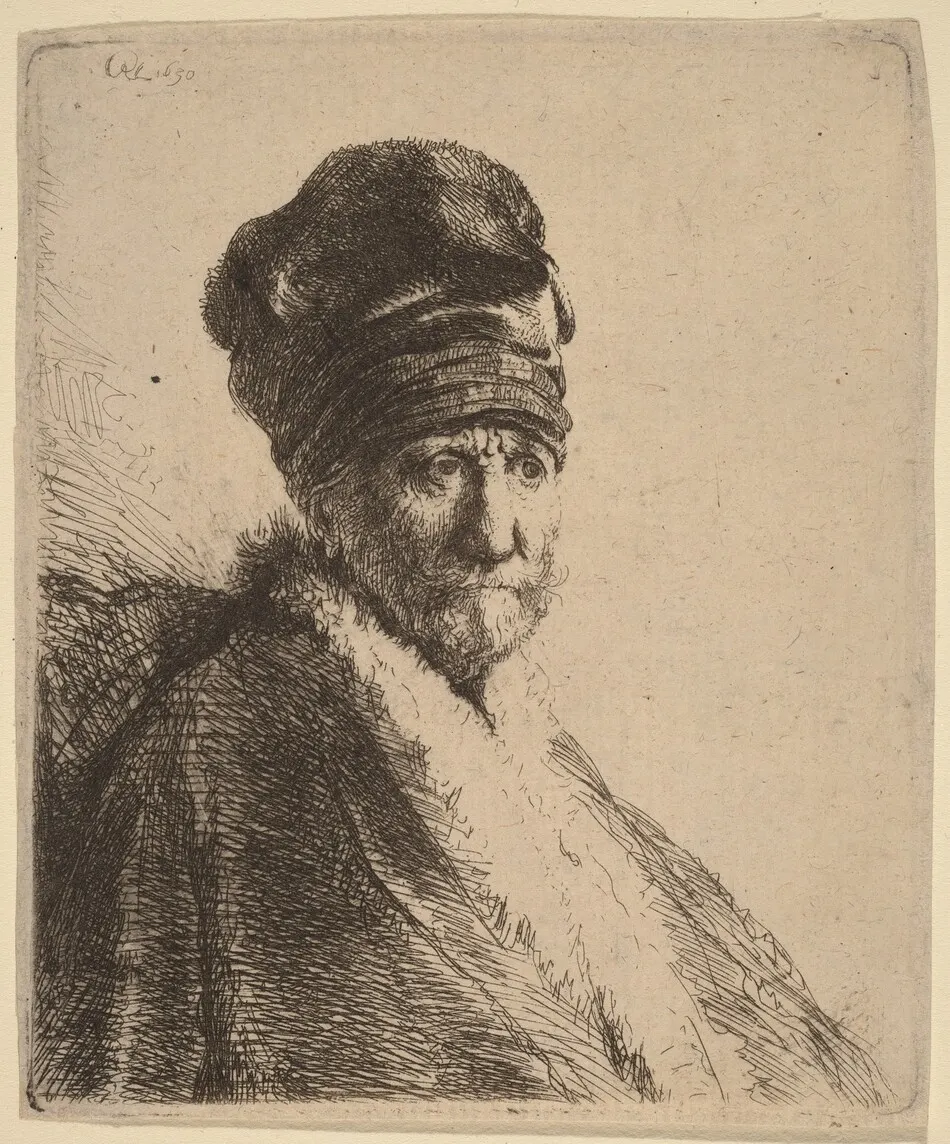 Bust of a Man Wearing a High Cap, Three-Quarters Right (The Artist's Father?) by Rembrandt van Rijn