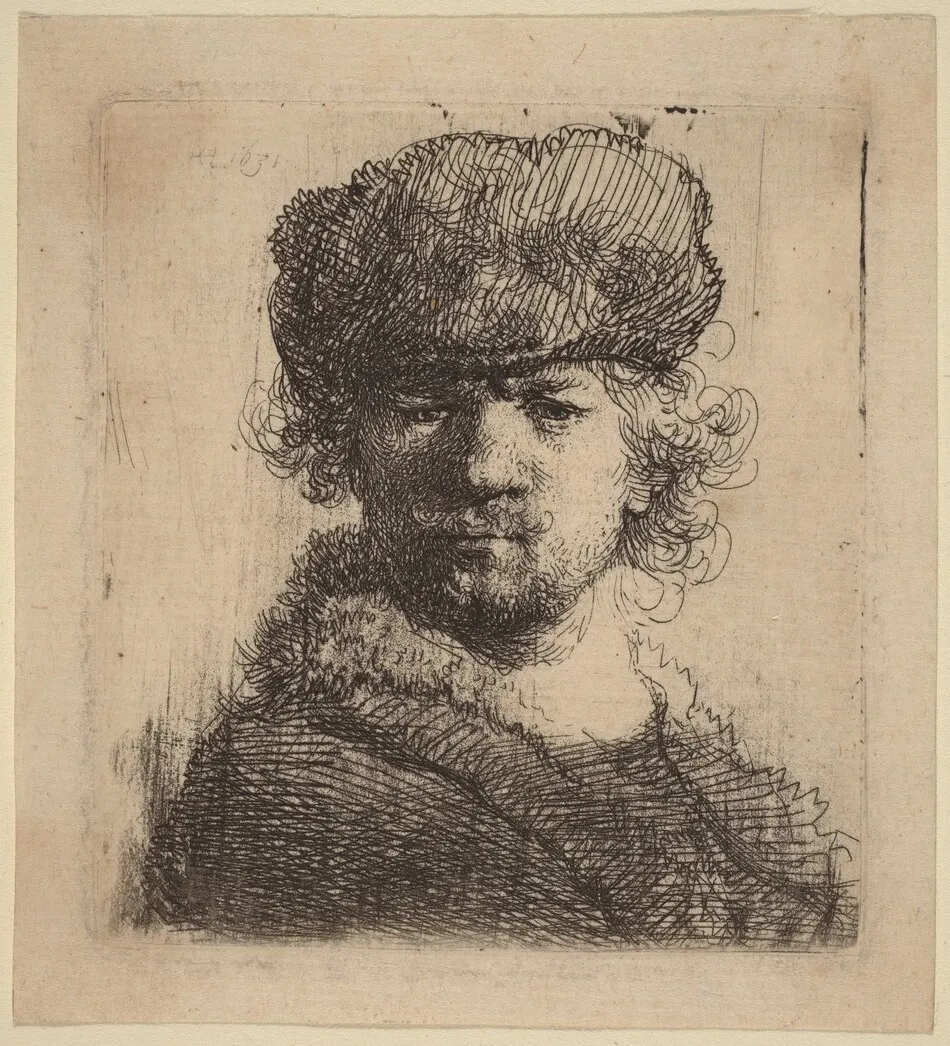 Self-Portrait in a Heavy Fur Cap by Rembrandt van Rijn