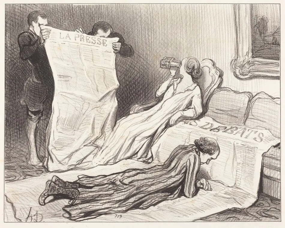 Abonnés recevant leur journal... by Honoré Daumier