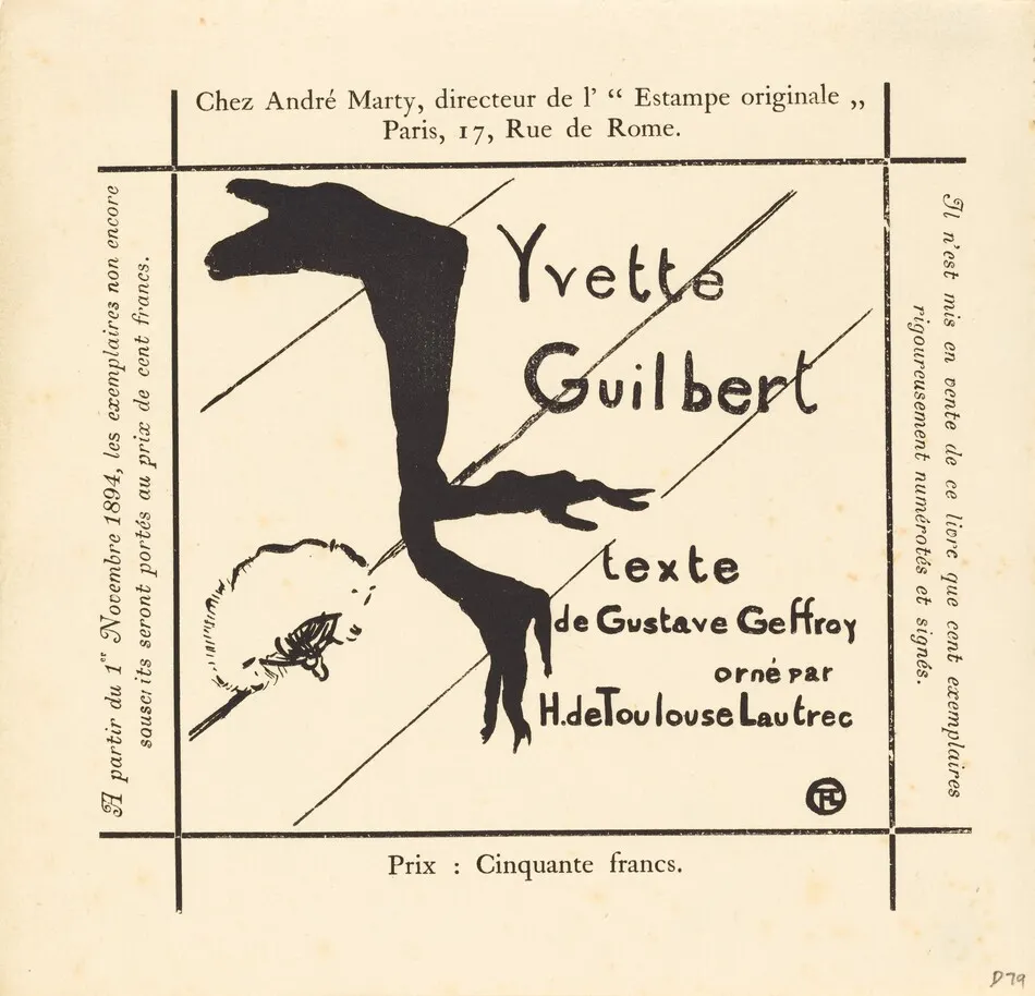 Advertisement for the Album "Yvette Guilbert" by Henri de Toulouse-Lautrec