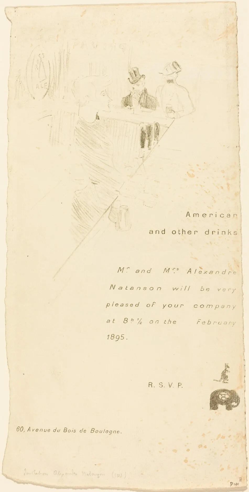 Mr. and Mrs. Alexandre Natanson Invitation by Henri de Toulouse-Lautrec