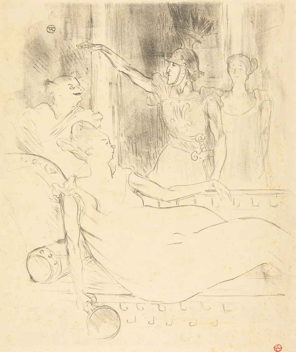 Mme. Simon-Girard, Brasseur, and Guy in "La belle Helene" (Mme. Simon-Girard, Brasseur et Guy dans "La belle Hélène") by Henri de Toulouse-Lautrec