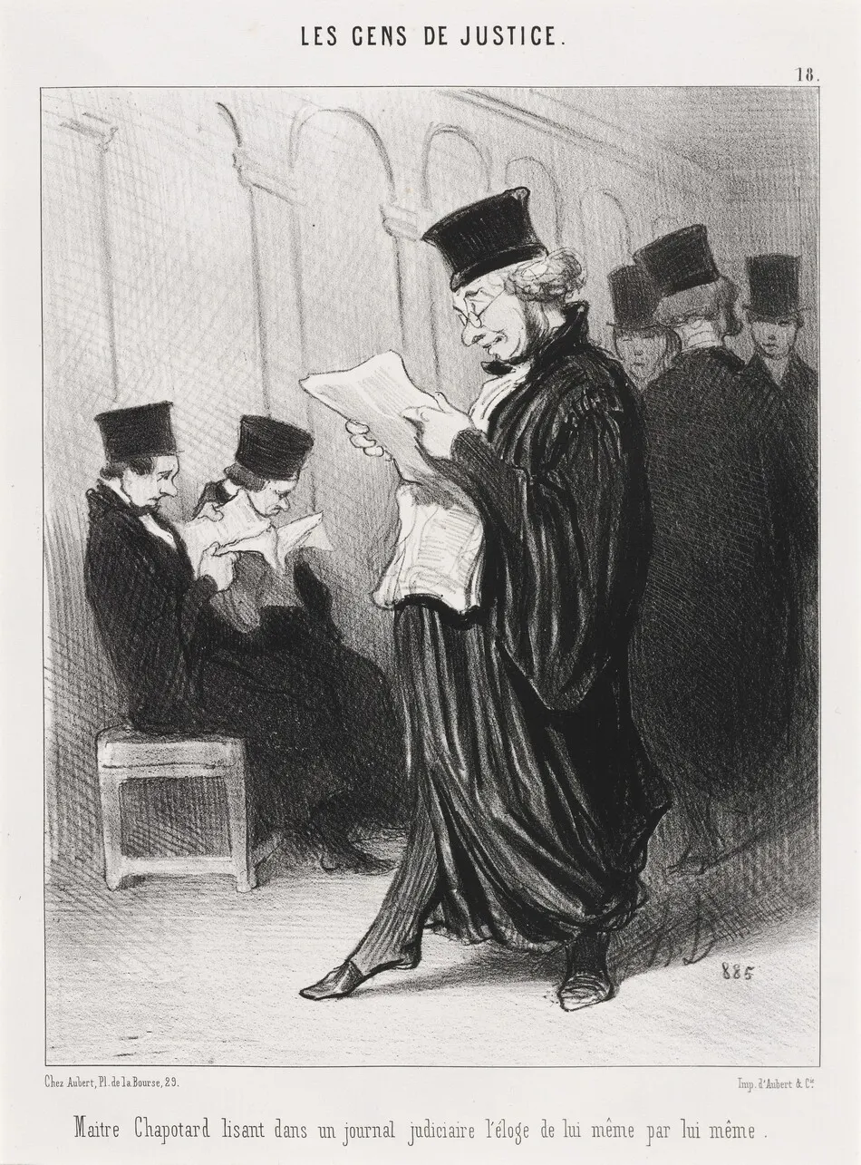 Maitre Chapotard lisant... l'éloge de lui-même... by Honoré Daumier