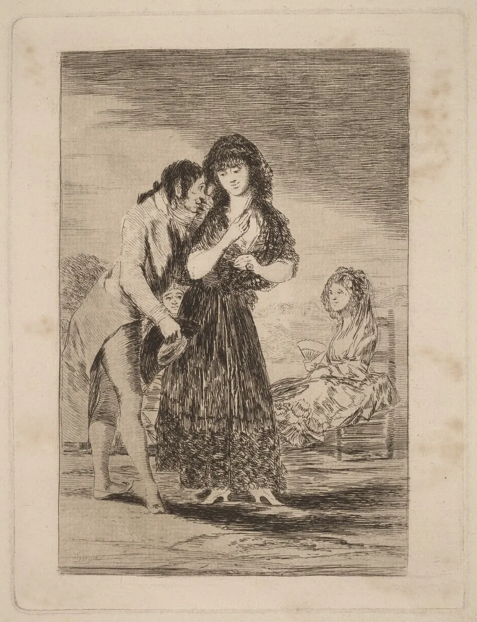 Ni asi la distingue  (Even Thus He Cannot Make Her Out) by Francisco Goya