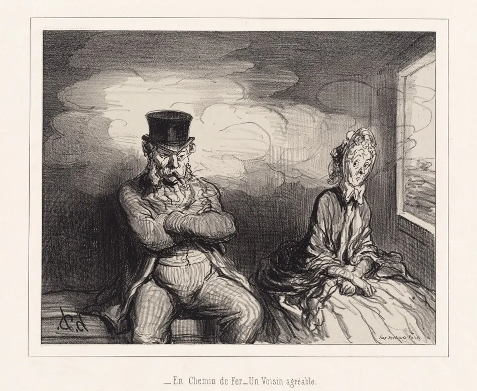 En Chemin de fer... un voisin agréable (On the Railroad: A Pleasant Neighbor) by Honoré Daumier