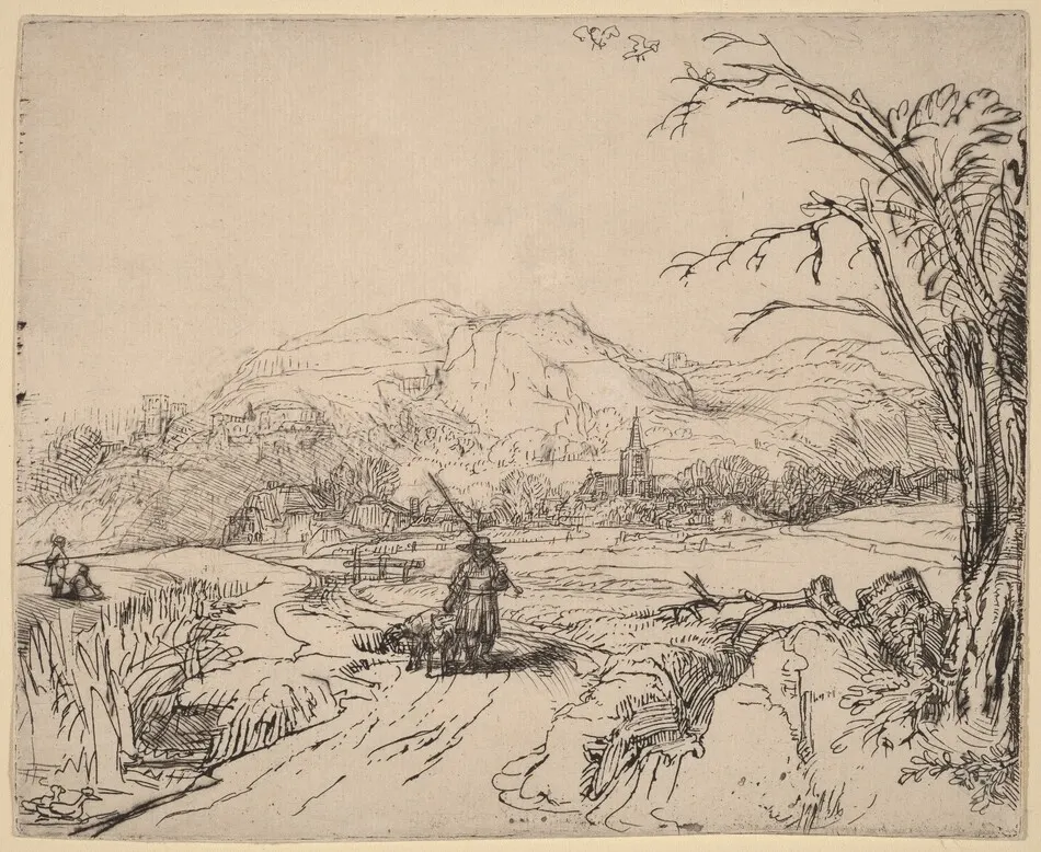 Landscape with Sportsman and Dog by Rembrandt van Rijn
