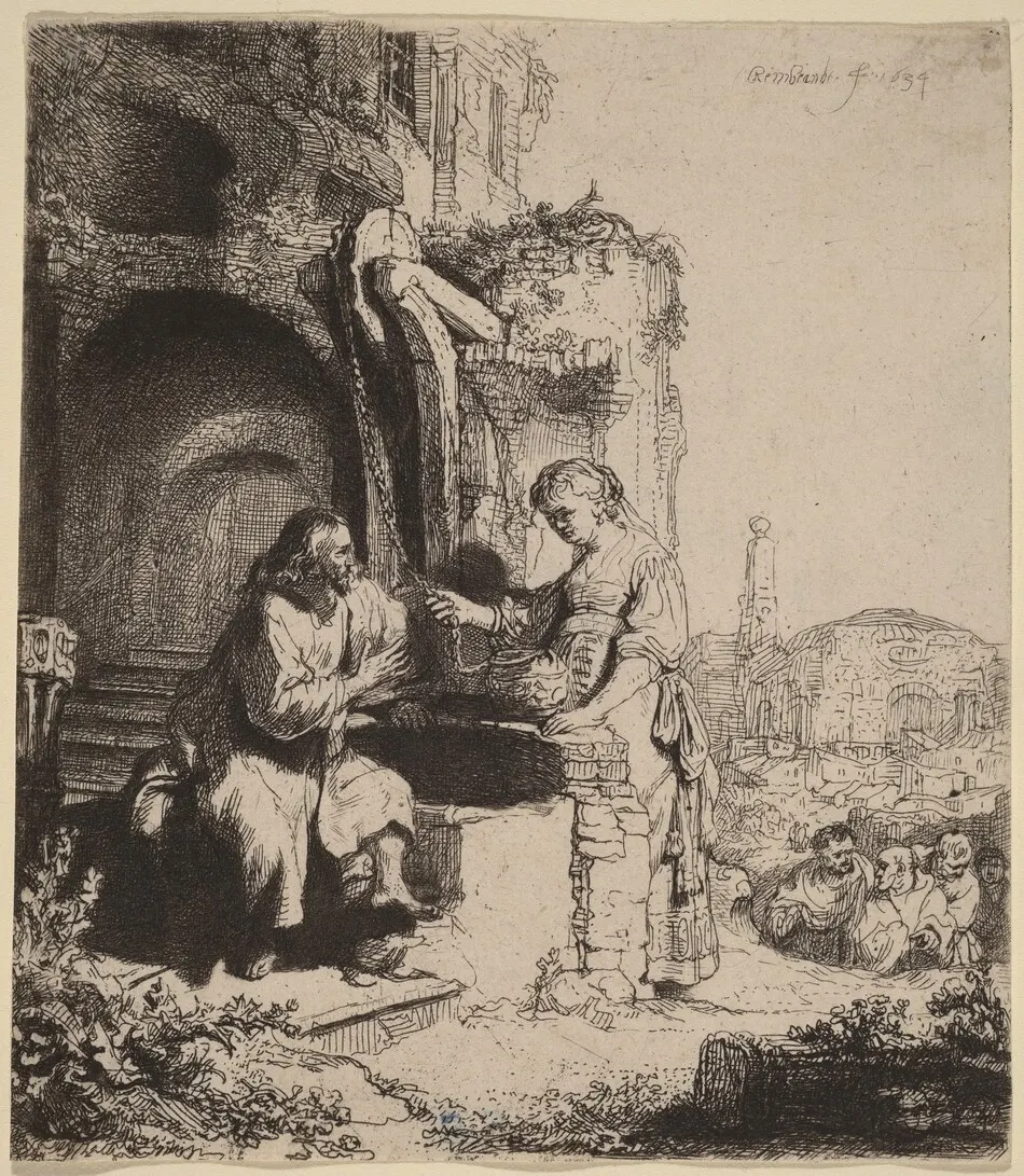 Christ and the Woman of Samaria Among Ruins by Rembrandt van Rijn