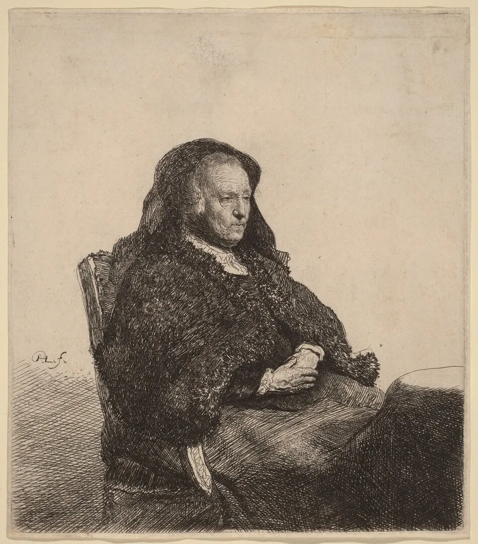 The Artist's Mother Seated at a Table, Looking Right by Rembrandt van Rijn