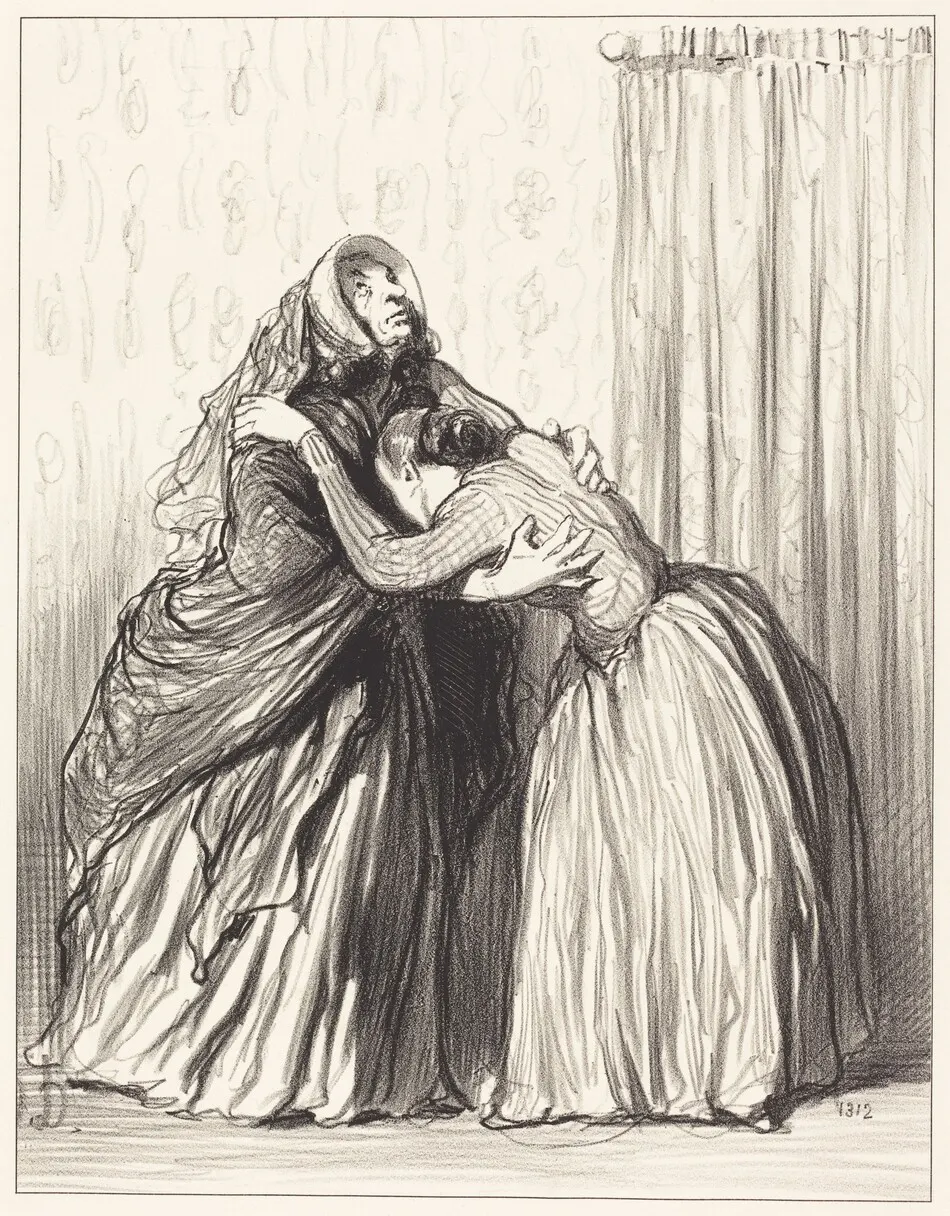 Oui, ma chère, mon mari a ravalé ma dignité... by Honoré Daumier