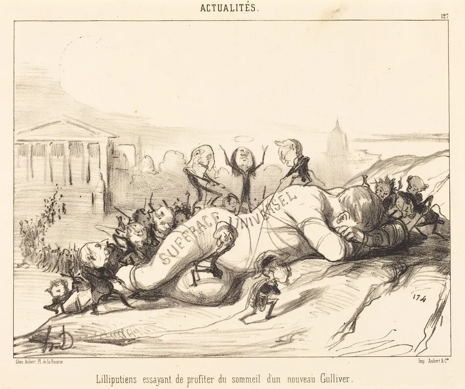Lilliputiens essayant de profiter du sommeil... by Honoré Daumier
