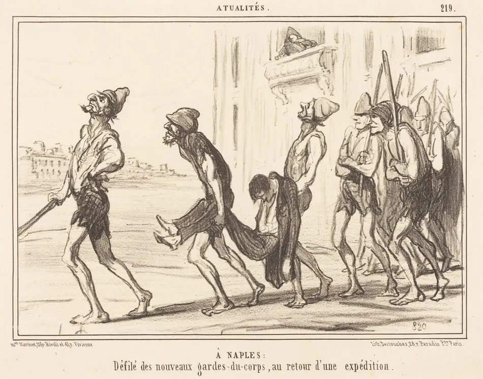 A Naples: Défilé des... gardes-du-corps... by Honoré Daumier