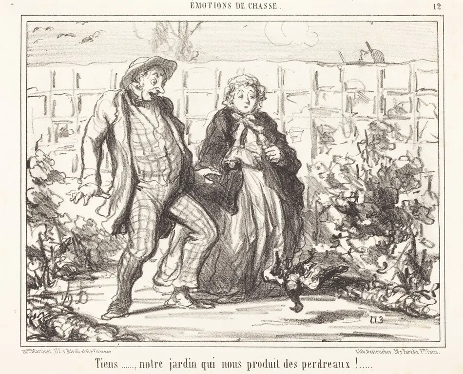 Tiens... notre jardin... produit des perdreaux!... by Daumier, Honoré