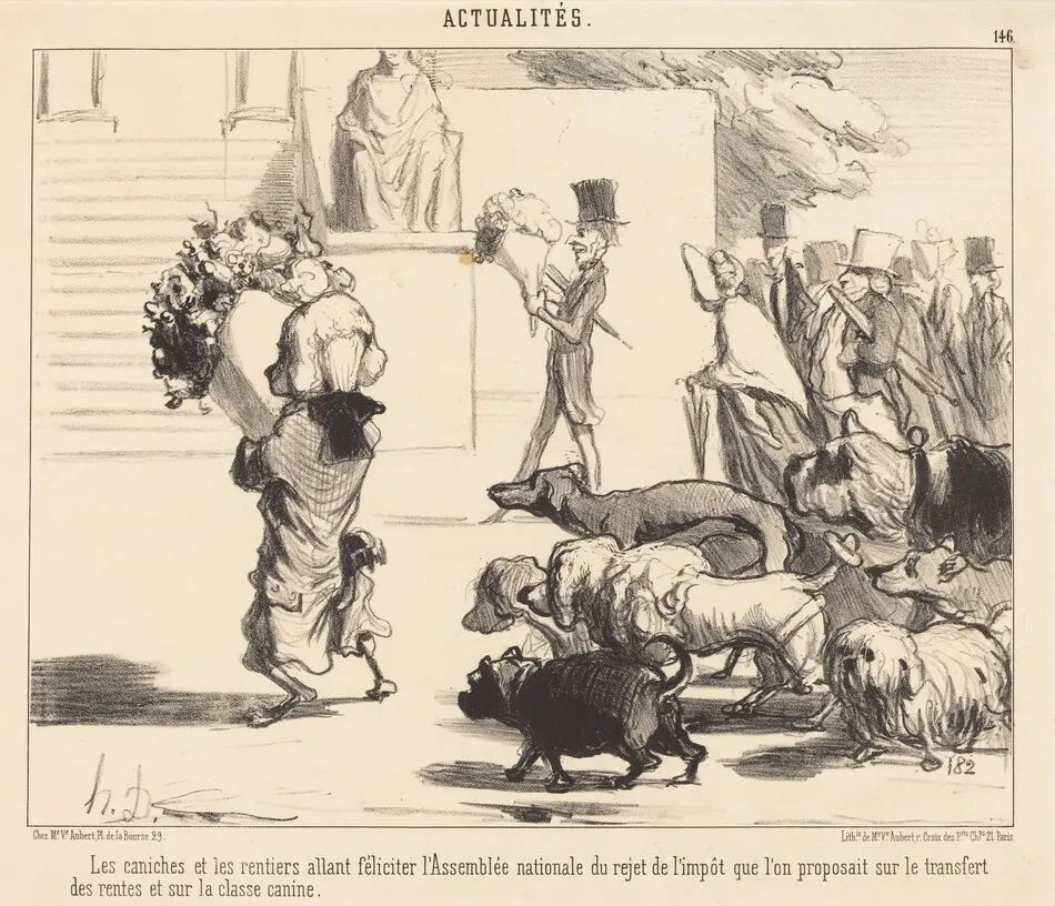 Les Caniches et les rentiers allant féliciter l'Assemblée... by Honoré Daumier