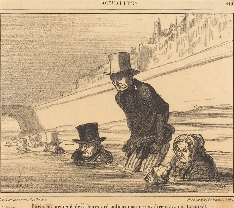 Parisiens prenant... leurs précautions... by Honoré Daumier