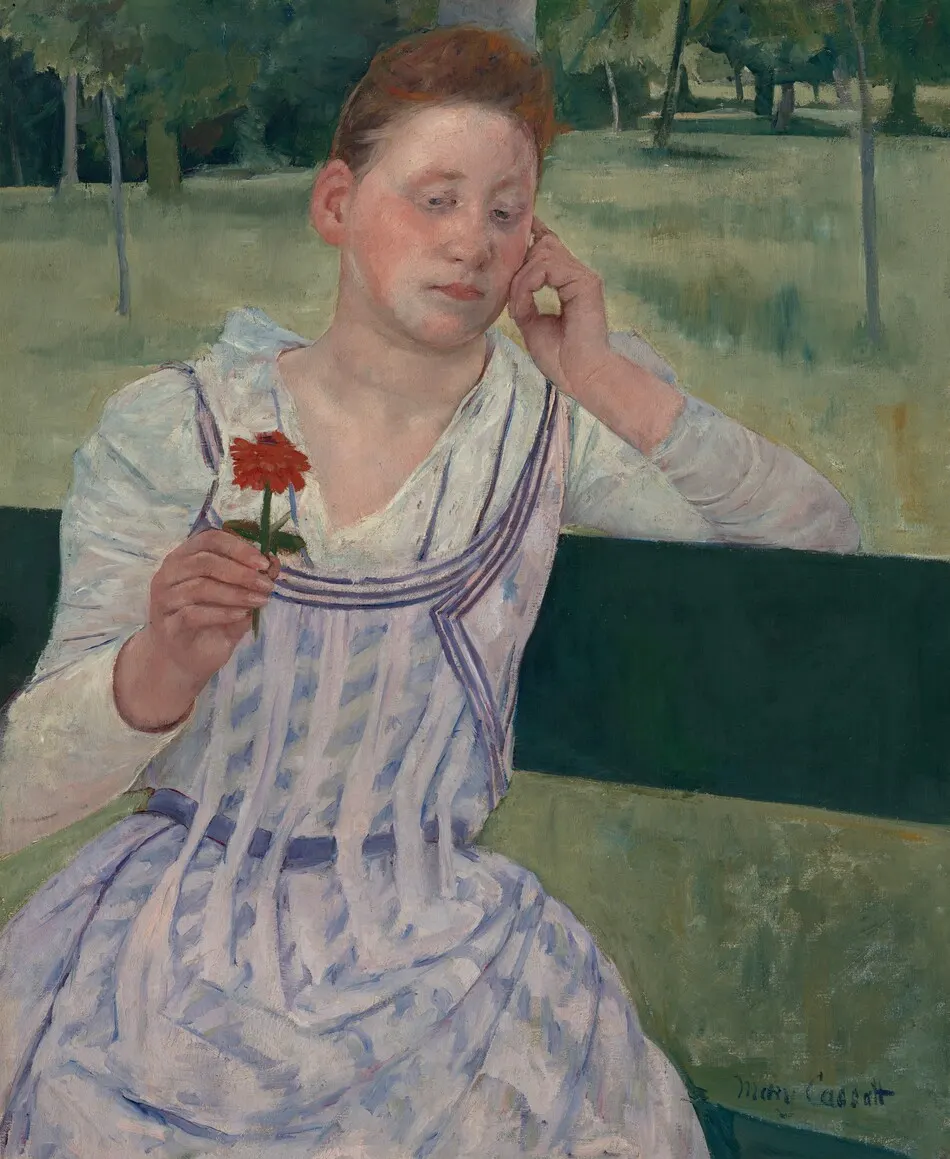 Woman with a Red Zinnia (Revery) by Mary Cassatt