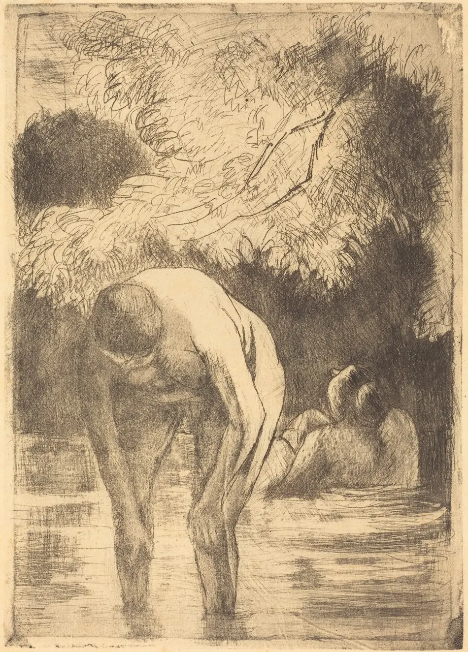 Two Women Bathing (Les deux baigneuses) by Camille Pissarro