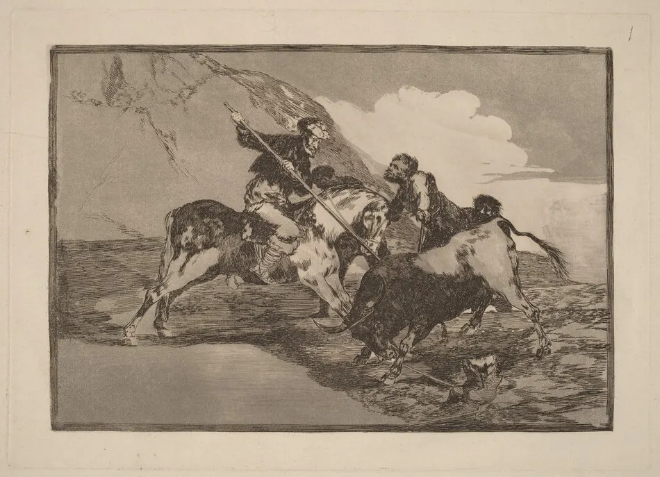 Modo con que los antiguos Espanoles cazaban los toros a caballo en el campo (The Way  in which the Ancient Spaniards Hunted Bulls on Horseback in the Open Country) by Francisco Goya