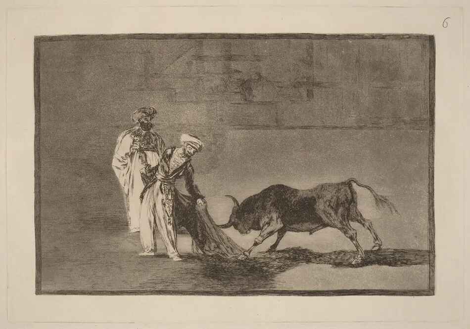 Los Moros hacen otro capeo en plaza con su albornoz (The Moors Make a Different Play in the Ring Calling the Bull with Their Burnous) by Francisco Goya