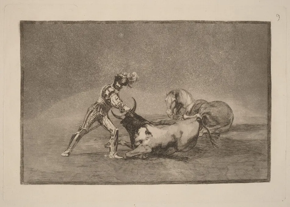 Un caballero espanol mata un toro despues de haber perdido el caballo (A Spanish Knight Kills the Bull after Having Lost His Horse) by Francisco Goya