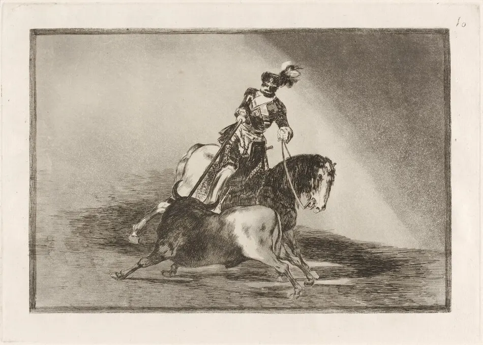 Carlos V. lanceando un toro en la plaza de Valladolid (Charles V Spearing a Bull in the Ring at Valladolid) by Francisco Goya