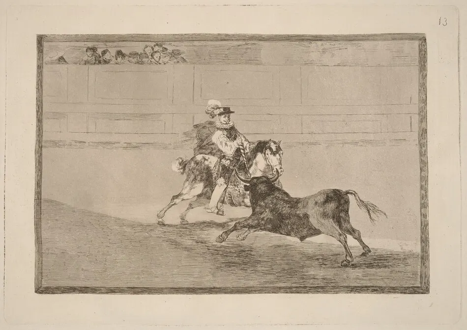 Un caballero espanol en plaza quebrando rejoncillos sin auxilio de los chulos (A Spanish Mounted Knight in the Ring Breaking Short Spears without the Help of Assistants) by Francisco Goya