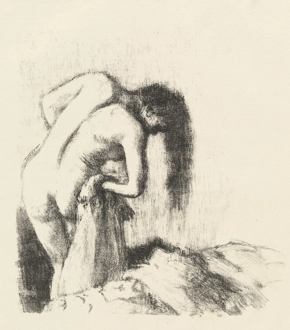 After the Bath (La sortie du bain (Petite planche)) by Edgar Degas