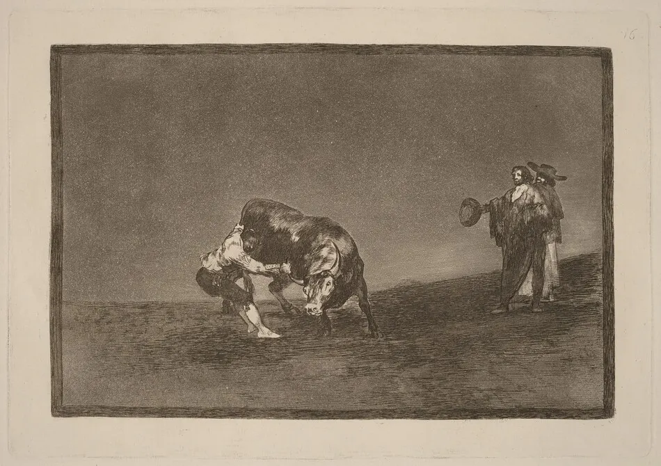 El mismo vuelca un toro en la plaza de Madrid (The Same Man Throws a Bull in the Ring at Madrid) by Francisco Goya