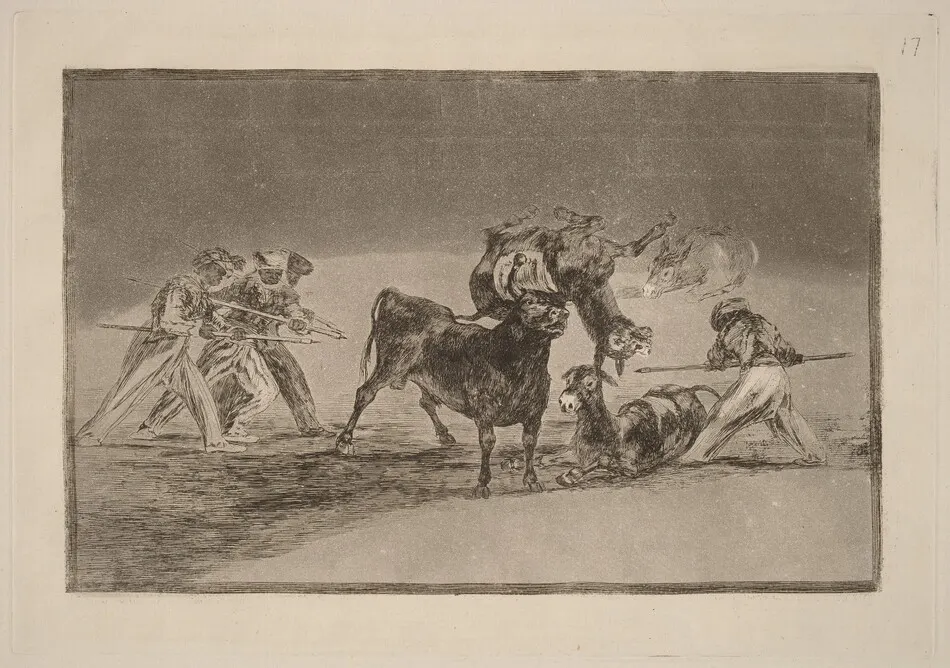 Palenque de los moros hecho con burros para defenderse del toro embolado (The Moors Use Donkeys as a Barrier to Defend Themselves against the Bull Whose Horns have been Tipped with Balls) by Francisco Goya