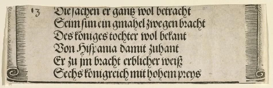 Printed text for "The Betrothal of Philip the Fair with Joan of Castile" by Albrecht Dürer