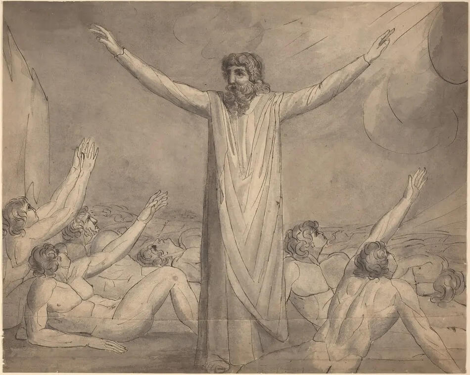 Moses Staying the Plague (?) [recto] by William Blake