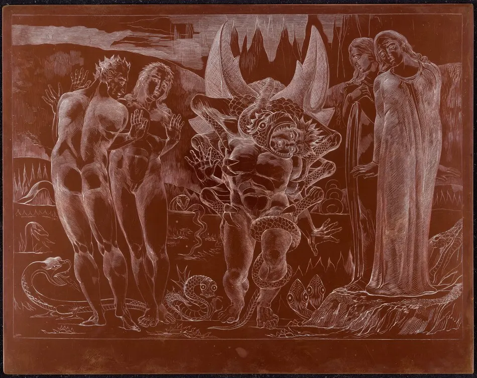 The Circle of the Thieves; Agnolo Brunelleschi Attacked by a Six-Footed Serpent by William Blake