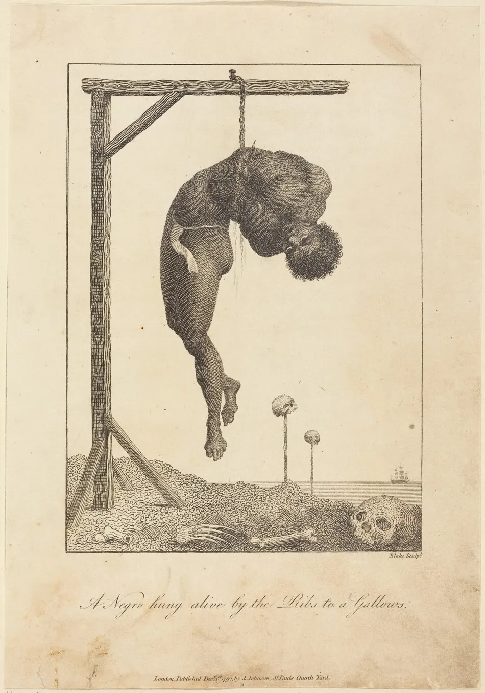 A Negro hung alive by the Ribs to a Gallows by William Blake