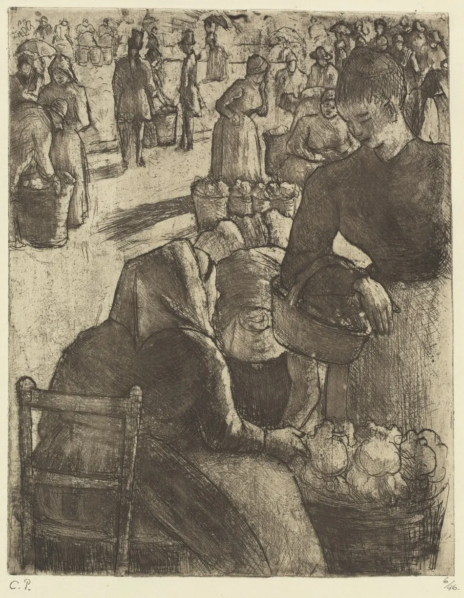 Vegetable Market at Pontoise (Marché aux légumes á Pontoise) by Camille Pissarro
