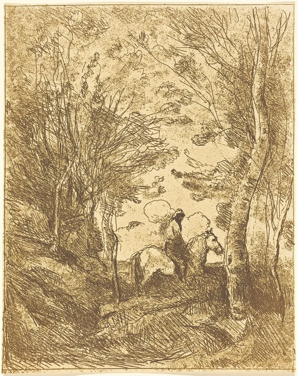 Horseman in the Woods, Large Plate (Le Grand Cavalier sous bois) by Jean-Baptiste-Camille Corot