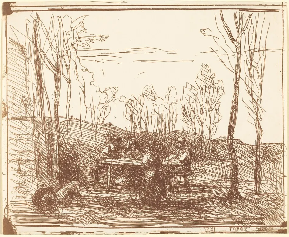 Luncheon in a Clearing (Un Dejeuner dans la clairiere) by Jean-Baptiste-Camille Corot