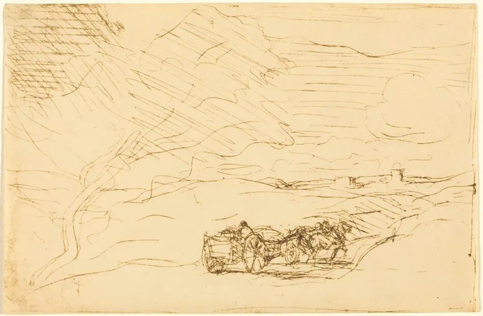 Wagon Going to Town (Le Charriot allant a la ville) by Jean-Baptiste-Camille Corot