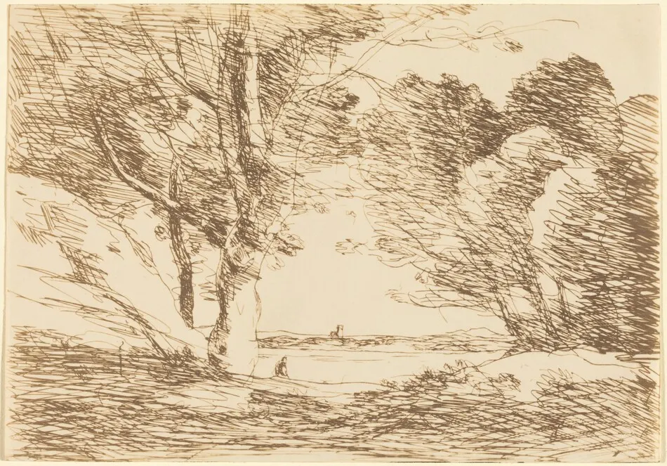 Tower on the Horizon of a Lake (Tour a l'horizon d'un lac) by Jean-Baptiste-Camille Corot