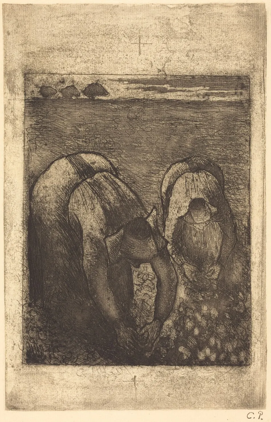 Peasants in a Field of Beans (Paysannes dans un champ de haricots) by Camille Pissarro