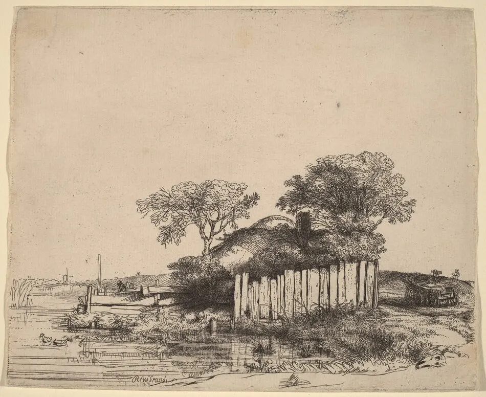 Cottage with a White Paling by Rembrandt van Rijn
