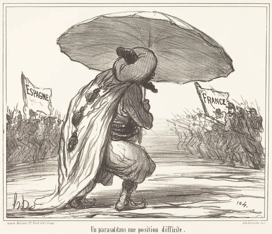 Un Parasol dans une position difficile by Daumier, Honoré