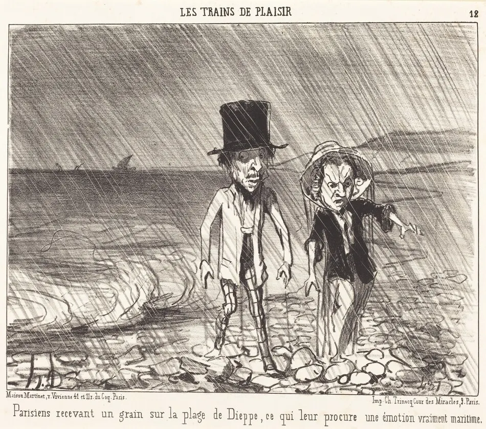 Parisiens recevant un grain... by Honoré Daumier
