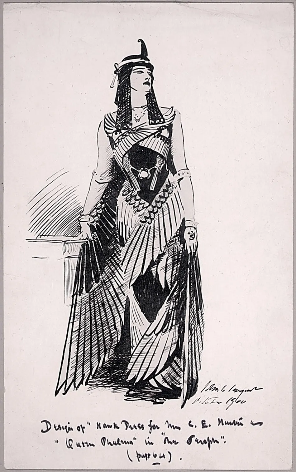 Design for Hawk Dress for Mrs. C.E. Hunter as Queen Phalema in "The Seraph" by John Singer Sargent