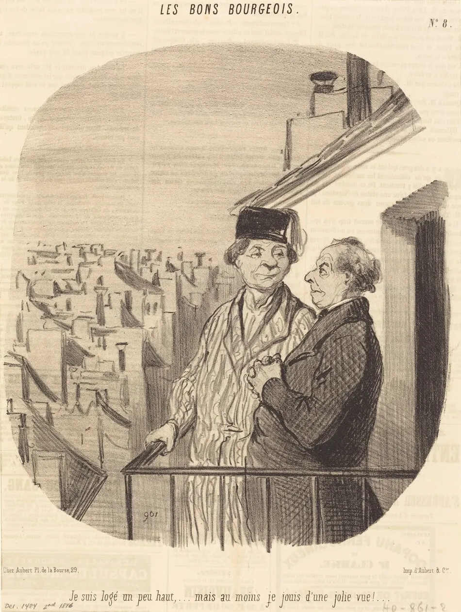 Je suis logé un peu haut... mais... je jouis d'une jolie vue! by Honoré Daumier