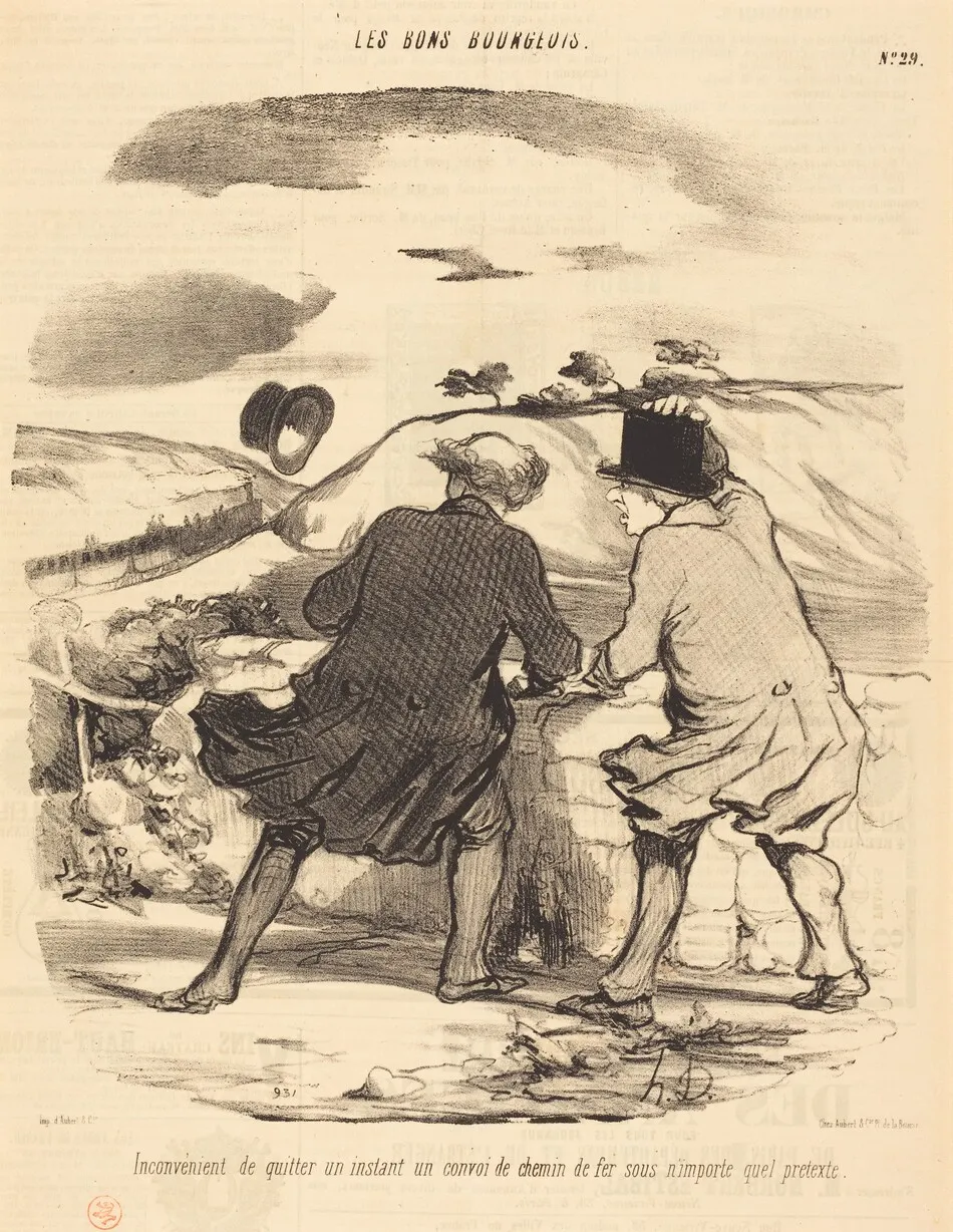Inconvénient de quitter...un convoi de chemin de fer... by Honoré Daumier