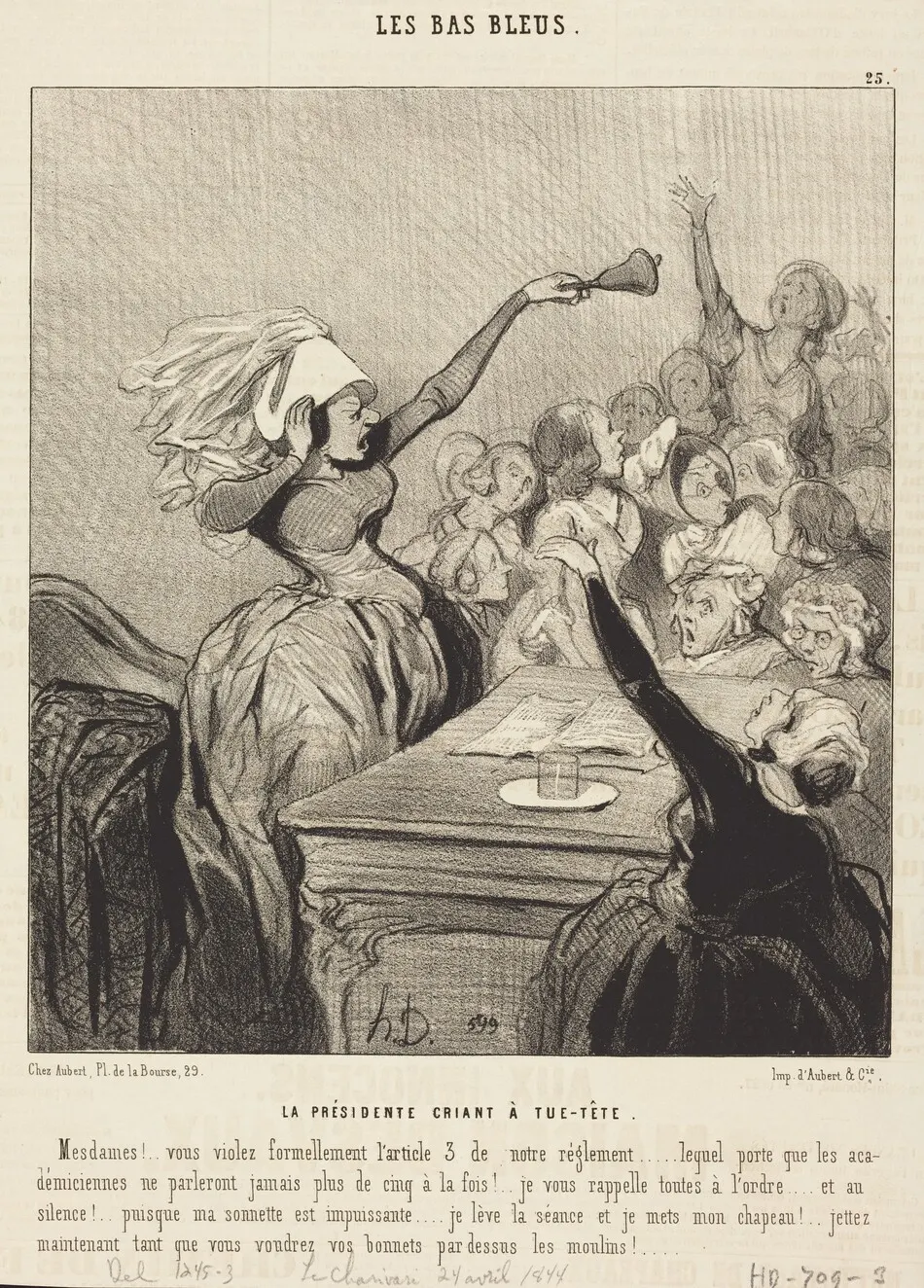 La Présidente criant a tue-tête: Mesdames!... by Honoré Daumier