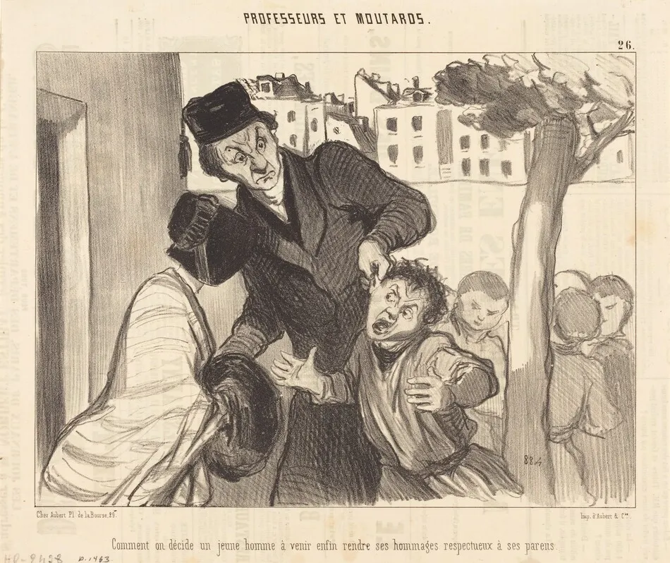 Comment on décide un jeune homme a venir... by Honoré Daumier