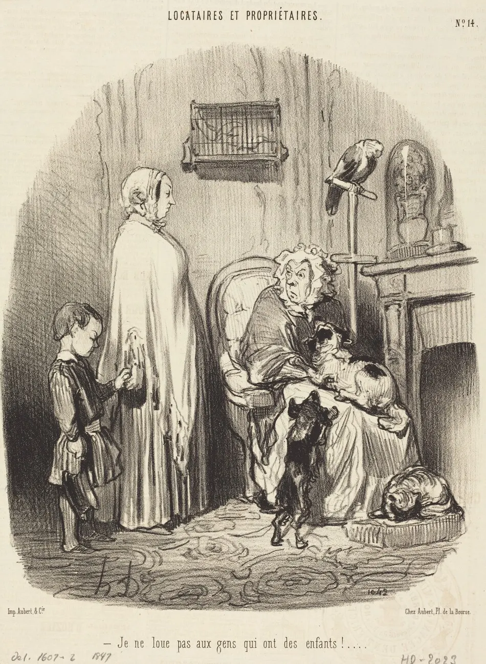Je ne loue pas aux gens qui ont des enfants! by Honoré Daumier