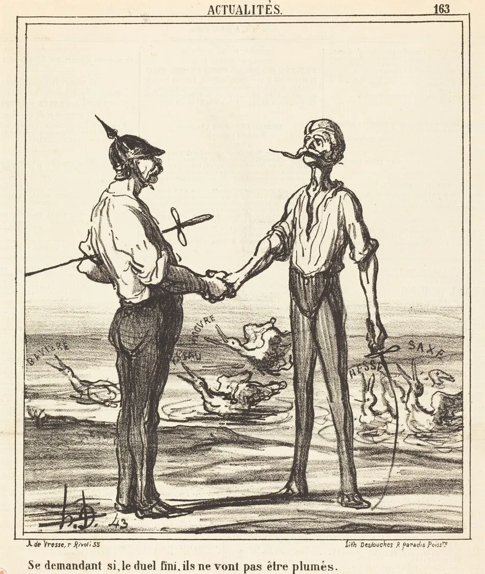Se demandant si, le duel fini, ils ne vont pas etre plumes by Daumier, Honoré